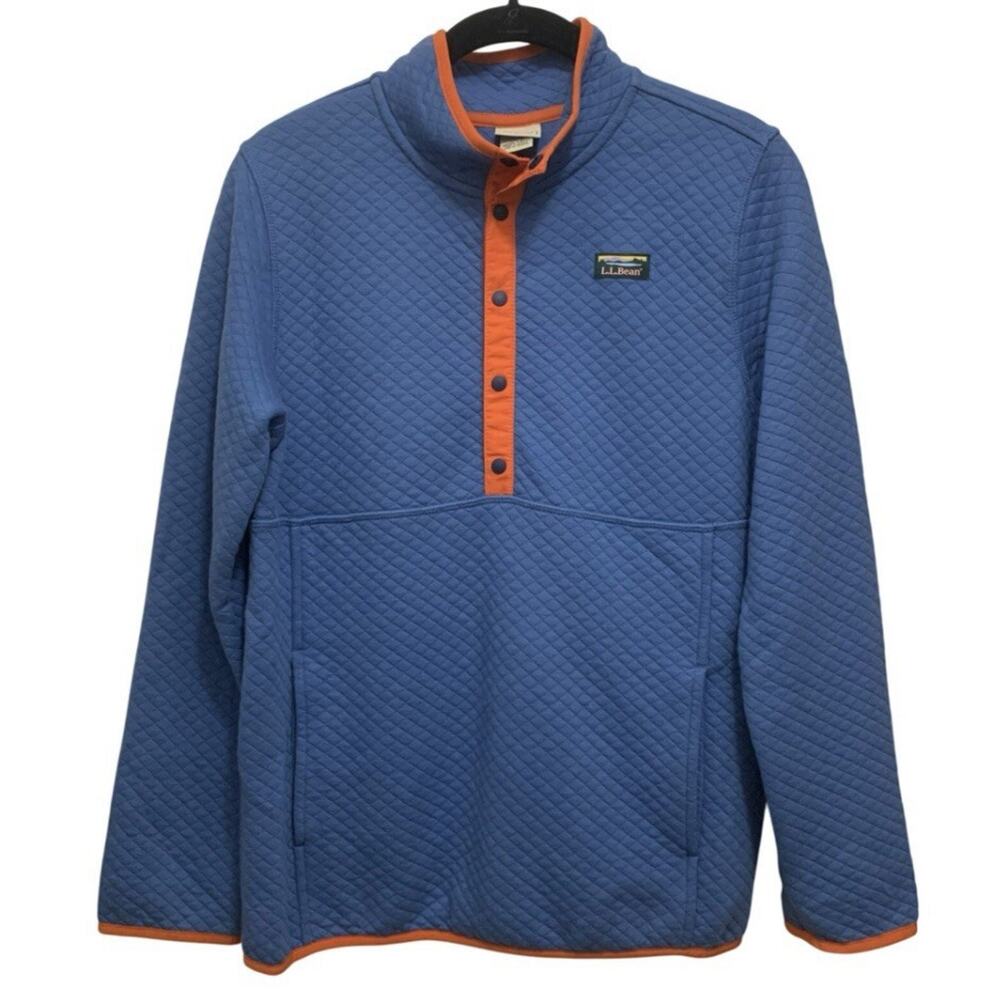 L.L.Bean Boys Sz L 14/16 Quilted Snap Neck Pullover Blue Orange